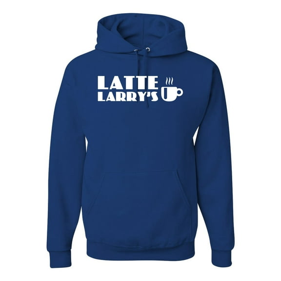 Latte Larry's California Coffee Shop Logo Pop Culture Graphic Hoodie Sweatshirt, Royal, Small