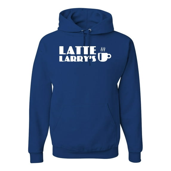 Latte Larry's California Coffee Shop Logo Pop Culture Graphic Hoodie Sweatshirt, Royal, Small
