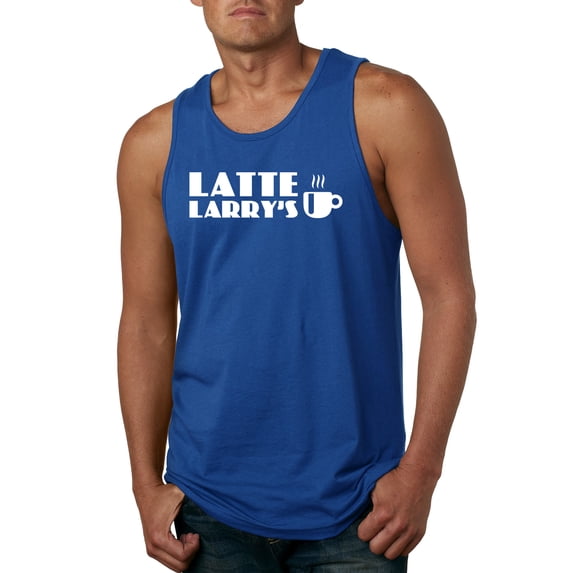 Latte Larry's California Coffee Shop Logo Pop Culture Graphic Tank Top, Royal, Large