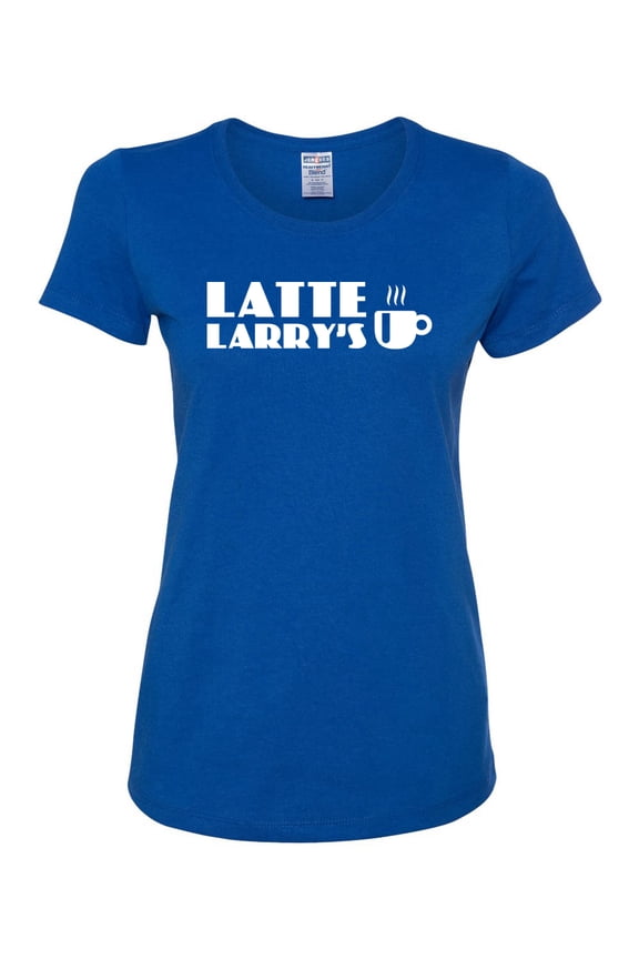 Latte Larry's California Coffee Shop Logo Pop Culture Womens Graphic T-Shirt, Royal, Medium
