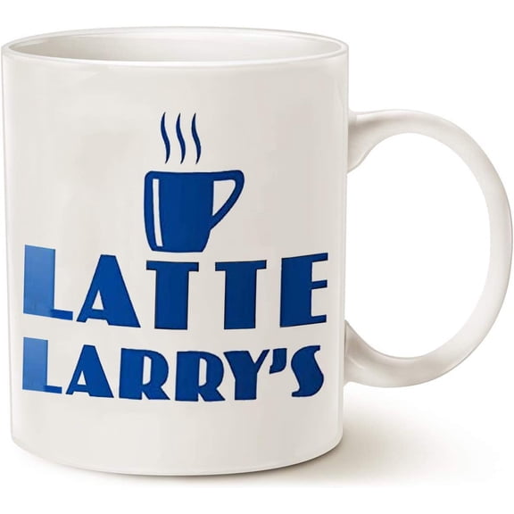 Latte Larry's Coffee Shop Coffee Mug - Funny Cute Graphic Ceramic Coffee Mug Coffee Mugs Tea Cup Fun Novelty Gift 11 oz Double Side Printed Funny White Tea Cup