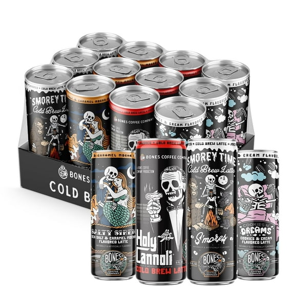 Bones Coffee Company Four Flavor Latte Lineup Variety Pack 3.0, 12-Pack