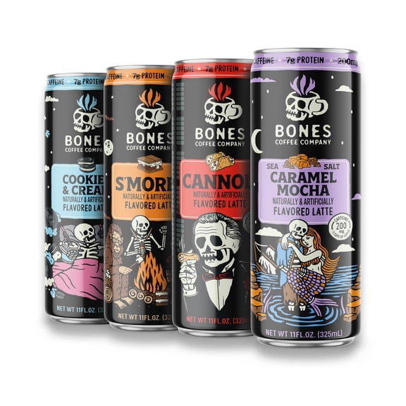 Bones Coffee Company Four Flavor Latte Lineup Variety Pack 3.0, 12-Pack