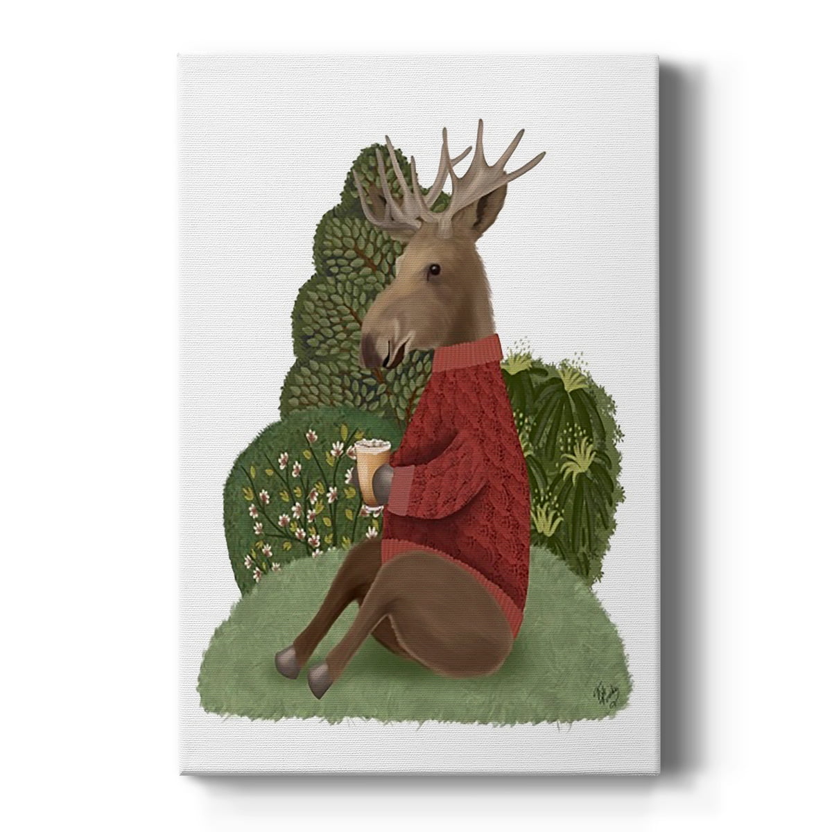 Latte Moose in Sweater Premium Gallery Wrapped Canvas - Ready to Hang