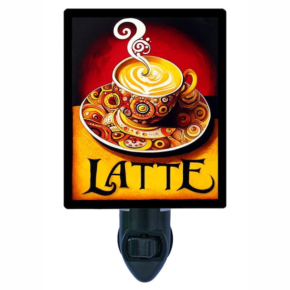 Latte Night Light Steaming Coffee Cup Art with Swirling Foam, Bold Caf Kitchen Decor Accent Includes Free Switchable Insert