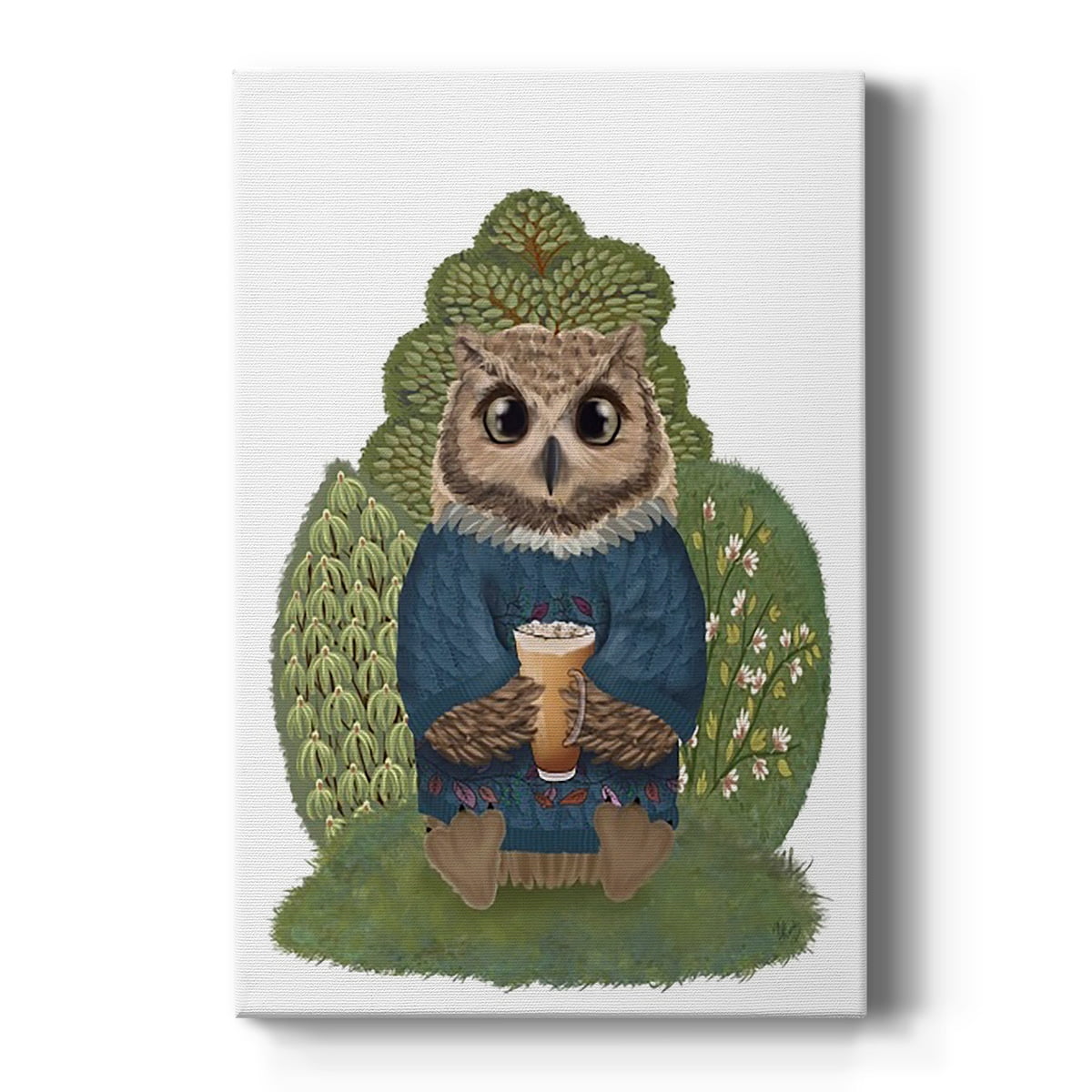 Latte Owl in Sweater Gallery Wrapped Canvas Art