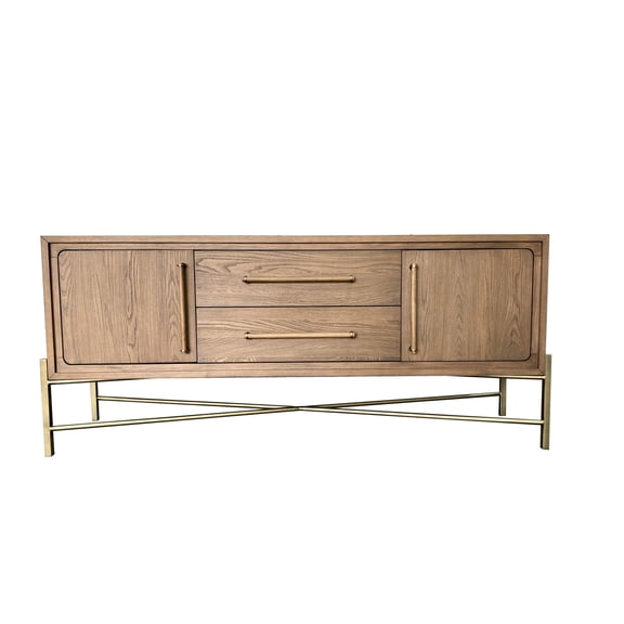 Latte Sideboard with Metal Foundation | Charging Function for Reading Corners | Elm Veneers on Mainly Solid Wood+MDF | Resolves Charging and Relaxation Space Needs