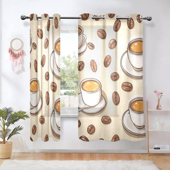 Latte and Coffee Beans Blackout Curtains 63 inch Length 2 Panels Window Decoration Curtains for Bedroom Living Room