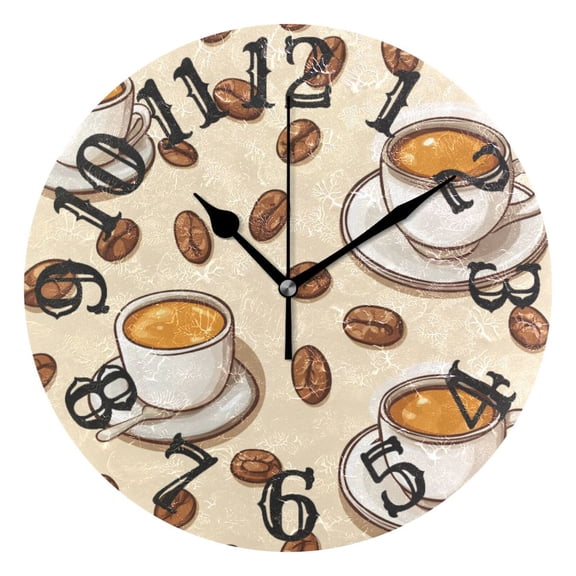 Latte and Coffee Beans Wall Clock 10 inch Non-Ticking Easy to Read Decorative Clocks for Home Bedroom Living Room