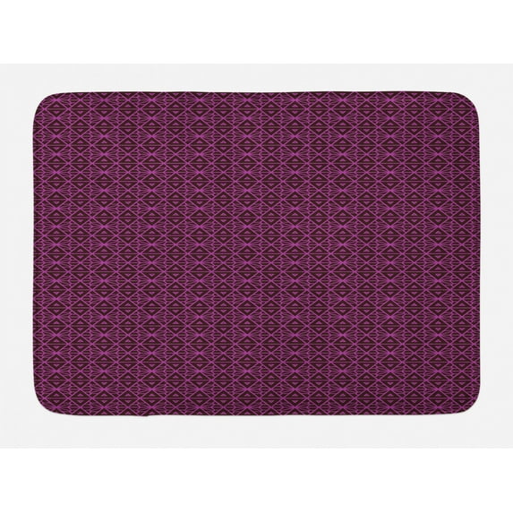 Lattice Bath Mat, Abstract Symmetric Pattern with Geometric Elements in Pink Color Shade, Plush Bathroom Decor Mat with Non Slip Backing, 29.5" X 17.5", Dark Brown and Magenta, by Ambesonne
