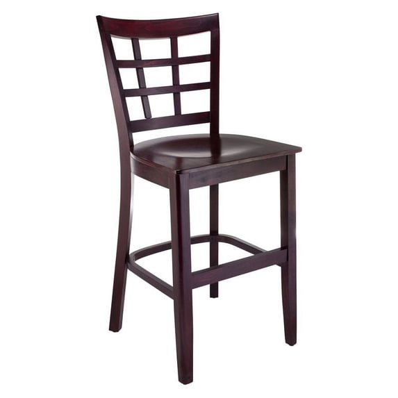 Lattice Counter Stool in Dark Mahogany with Wood Seat
