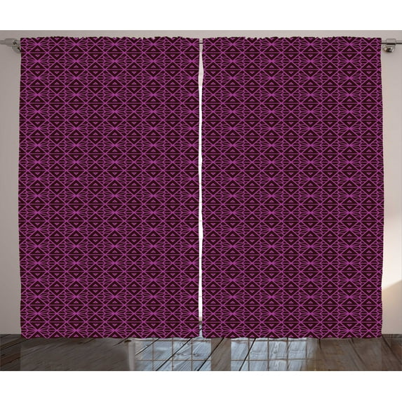 Ambesonne Lattice Curtains 2 Panel Set, Symmetric Geometric Pink, 108" x 63", Dark Brown and Magenta
