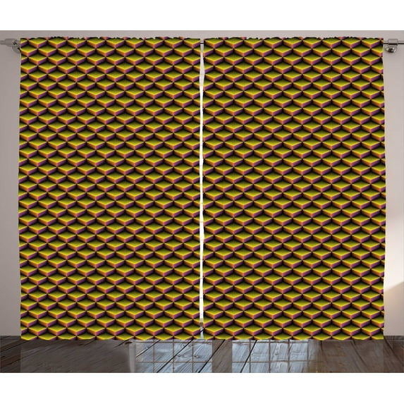 Ambesonne Lattice Curtains 2 Panel Set, 3D Cubes Vibrant Colors, 108