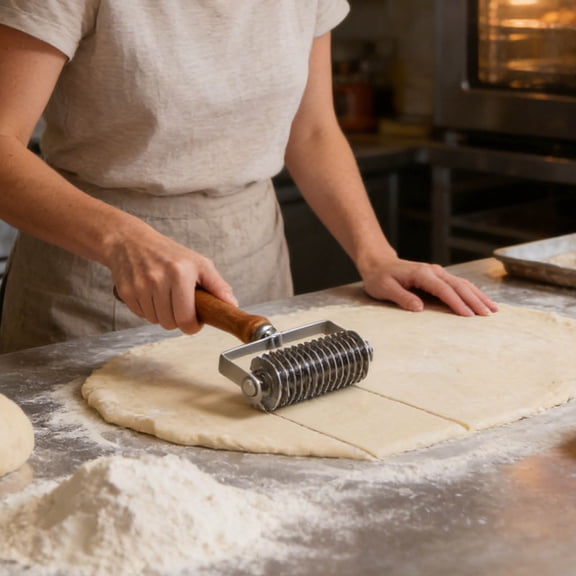 Lattice Cutter Dough Lattice Roller, Stainless Steel Roller Cutter for Dough Pie Crust Pizza Bread Pastry with Wood Handle, Time-Saver Pastry Tool