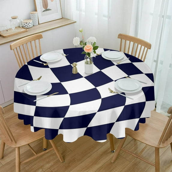 Lattice Deformation Color Block Black Waterproof Tablecloth Table Decoration Wedding Home Kitchen Dining Room Round Table Cover