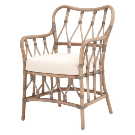 Lattice Design Wooden Arm Chair with Rattan Binding, Brown- Saltoro Sherpi