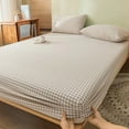thumbnail image 1 of Lattice Double Bed Sheet - Non-Slip Fitted Cotton Linen Mattress Cover - 200x150cm/78.74x59.06in - Blue, Pink, Green, Coffee - Stretch Elastic Corners - 6" Deep Pocket - Machine Washable, 1 of 6