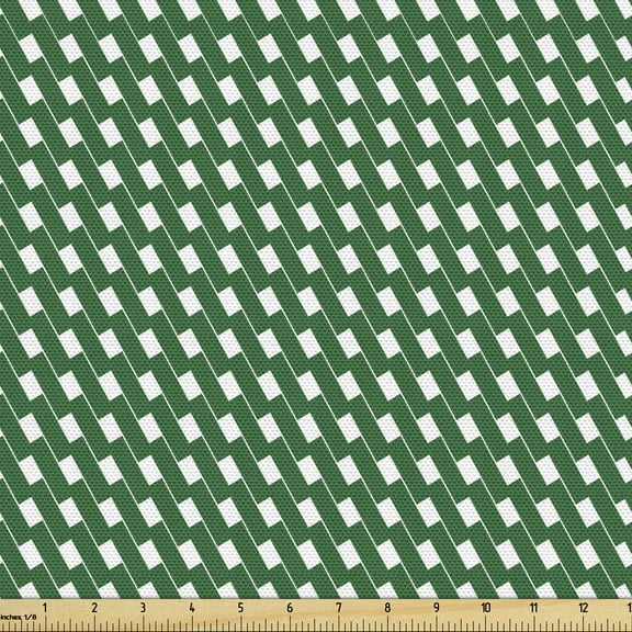 Ambesonne Lattice Fabric by the Yard Upholstery, Diagonal Lines Rectangles, 1 Yard, Forest Green and White