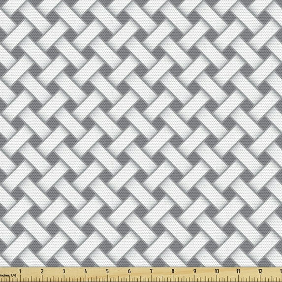 Ambesonne Lattice Fabric by the Yard Upholstery, Interlacing Lines Realistic, 1 Yard, Grey and White