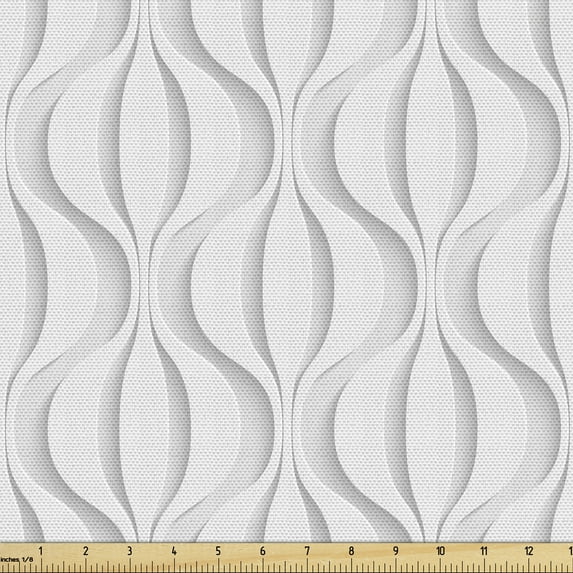 Ambesonne Lattice Fabric by the Yard Upholstery, Vertical Curvy Lines Modern, 1 Yard, Pale Grey White