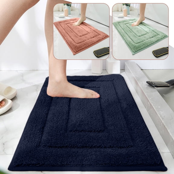 Lattice Flocked Floor Mat,Rectangular Microfiber Absorbent Carpet TPR Anti Slip Bottom Machine Washable Decor Rug,Soft Foot Pad For Living Room Bathroom Entrance Bedroom(Blue)