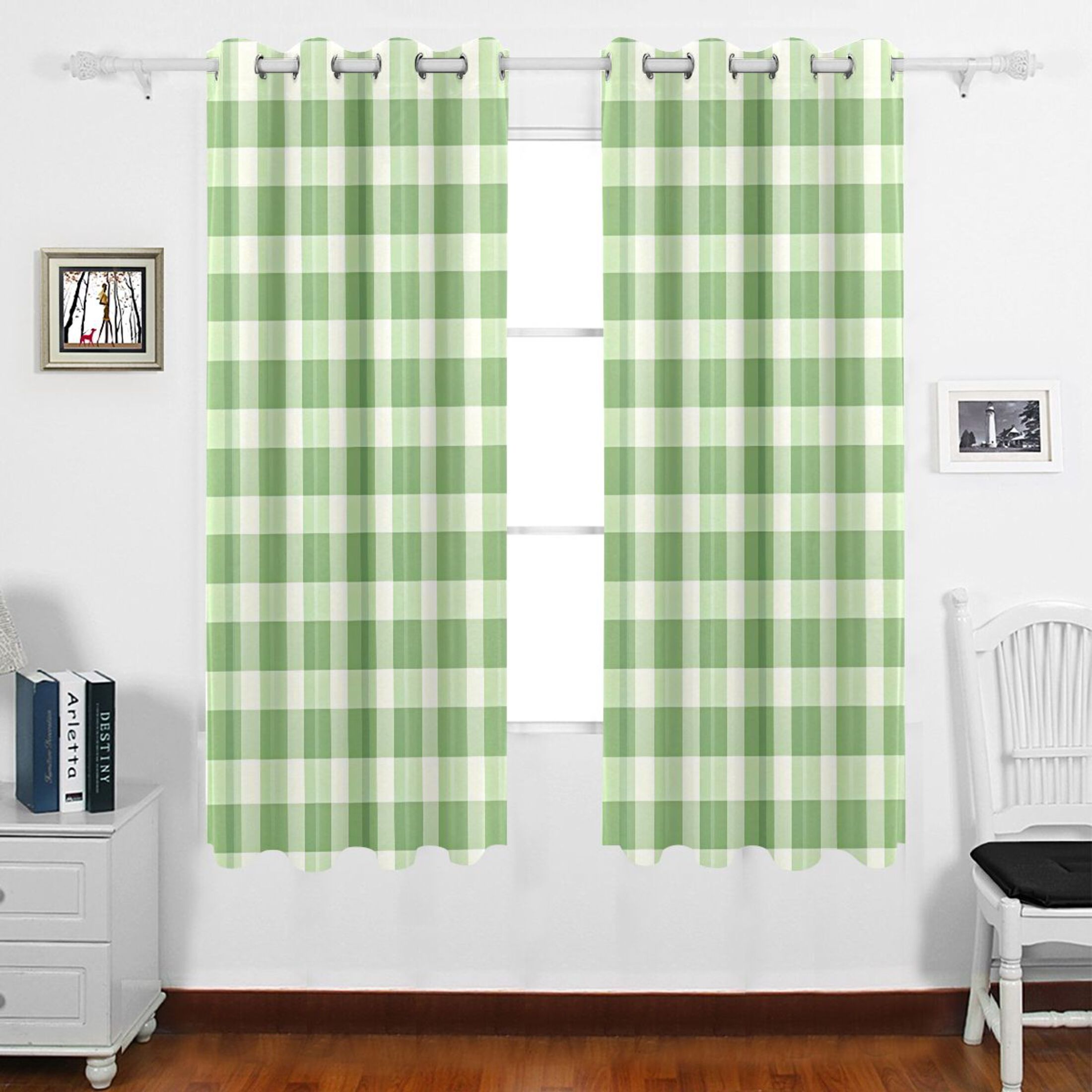 Lattice Green Grid Grommet Blackout Curtains Thermal Insulated Window