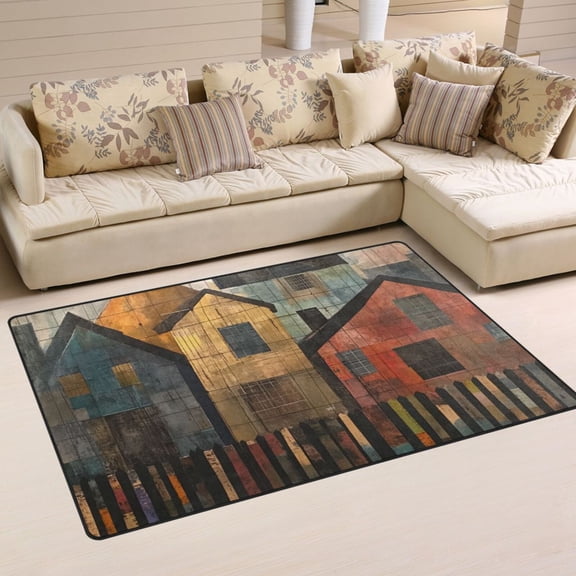 Lattice Houses Area Rug Washable Floor Carpet Mat 60 x 39 inch for Bedroom Living Room Kids Room Home Decor