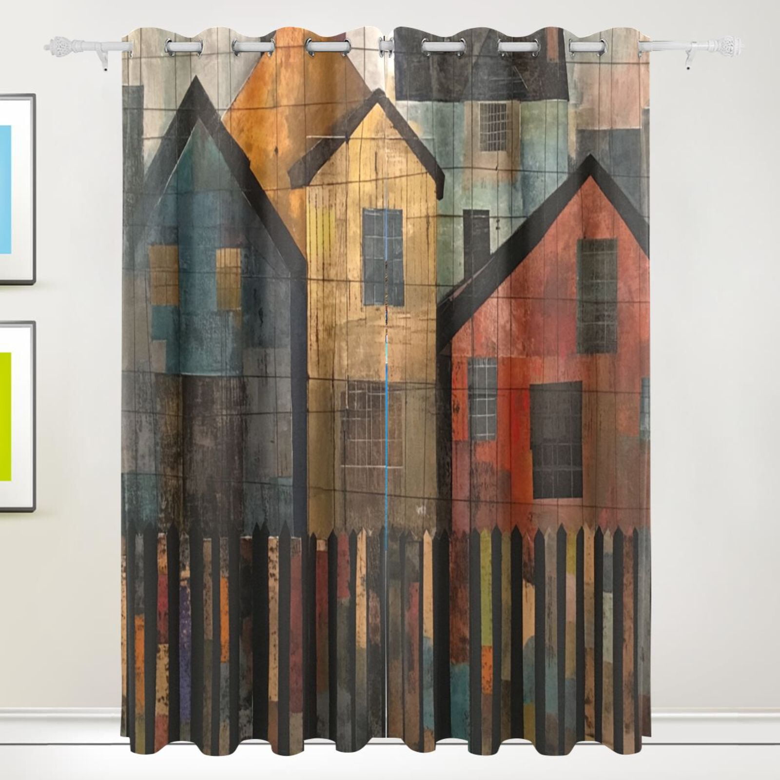 Lattice Houses Black Out Curtains 72 Inch Length Curtains for Sliding Glass Doors Bedroom Living Room 2 Pack