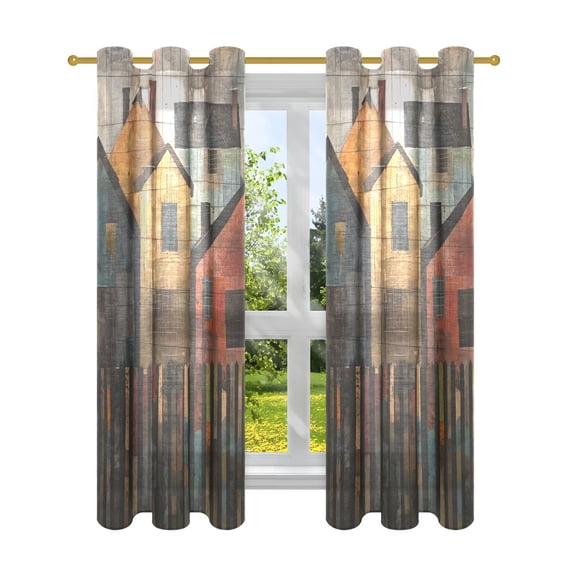 Lattice Houses Blackout Curtains Patio Door Curtains Window Decoration for Bedroom Living Room 2 Panels