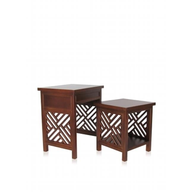 Latticework Basswood Nesting Side Tables in Brown