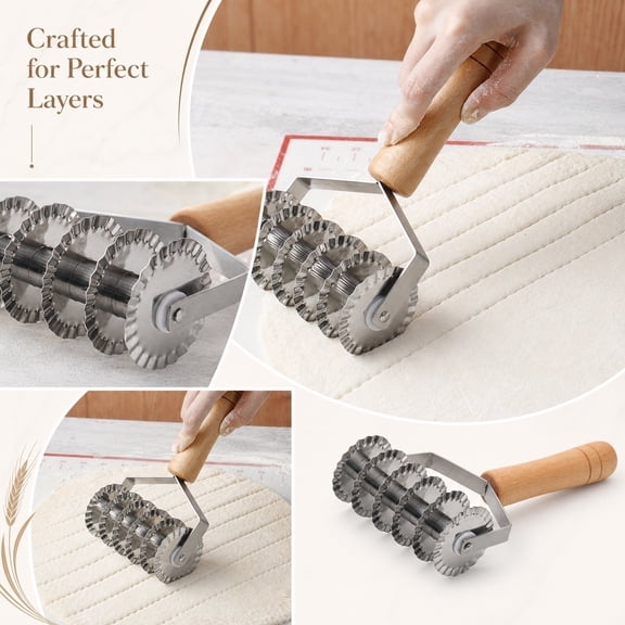 Lattice Pastry Cutter – Stainless Steel Roller Cutter with Wooden Handle for Pie, Beef Wellington, Pastry & Bread – Easy Lattice Pattern