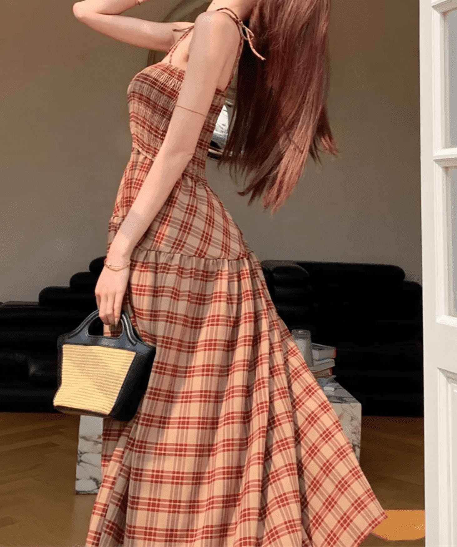 Lattice Pattern Long Dress Lace up Halter Dresses Elegant Clothes Korean Fashion Y2K One Piece Dress Walmart