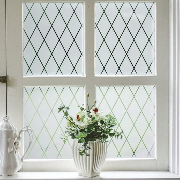 Lattice Pattern Window Film Frosted Static Cling Vinyl Opaque Glass Cover NoUV Resistant for Bathroom Office 17.7x78.7 Inches, Clear