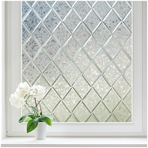 Decorative Frosted Glass Window Film, Lattice Design Privacy Sticker for Doors Windows, Static Cling Sun Blocking Stained Glass Cover, No Residue, Clear