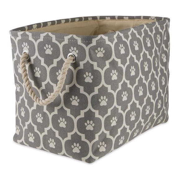 Lattice Paw Rectangle Polyester Pet Bin, Gray - Medium