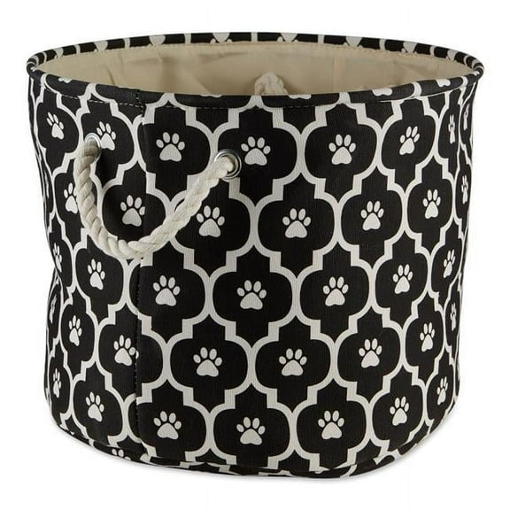 Lattice Paw Round Polyester Pet Bin, Black - Medium