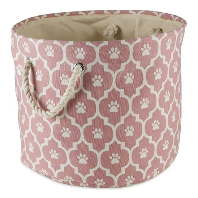 Lattice Paw Round Polyester Pet Bin, Rose - Small