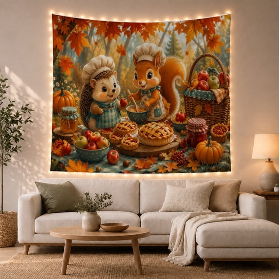 Autumn Nature and Home Illustration Tapestry