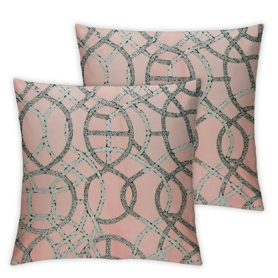 Lattice Pillow, Sparkling Rhinestones on Soft Velvet, Feather Insert, Washable Cover, Unique, Statement Home Decor, Blush, , Sold Individually