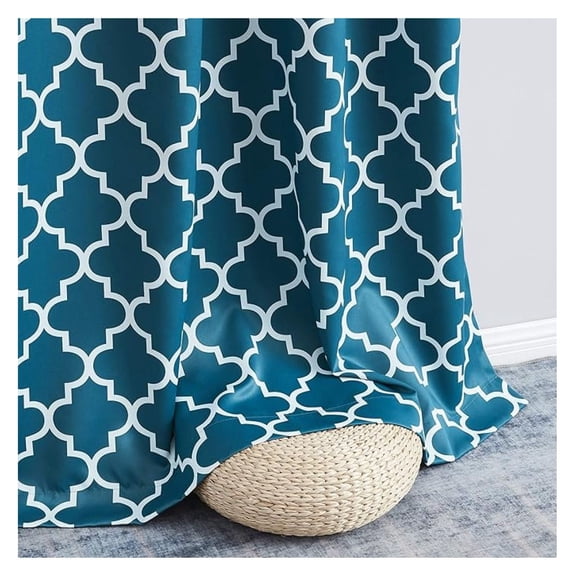 Lattice Print Pattern 72 Inch Curtains Blackout - Energy Smart Thermal Window Coverings Set, Summer/Winter Heat Blocking Draperies for Bedroom - 2 Panels - 52 W x 72 L - Dark Teal Blue