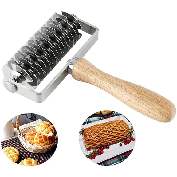 Lattice Roller Cutter, Stainless Steel Pastry Dough Cutter with Wooden Handle