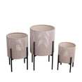 thumbnail image 1 of Lattice Round Metal Planter with Tubular Base, Set of 3, Black and Beige- Saltoro Sherpi, 1 of 4
