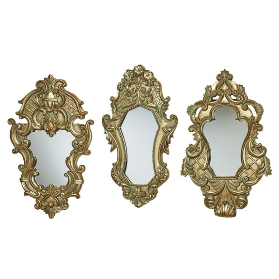 Lattice Scroll Autumn Gold Traditional Classic Accent Wall Mirrors Set of Three
