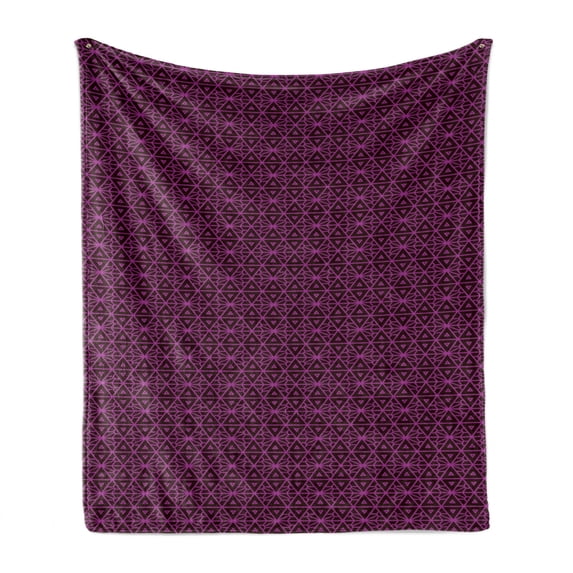 Lattice Soft Flannel Fleece Blanket, Abstract Symmetric Pattern with Geometric Elements in Pink Color Shade, Cozy Plush for Indoor and Outdoor Use, 70" x 90", Dark Brown and Magenta, by Ambesonne
