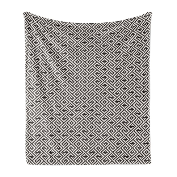 Lattice Soft Flannel Fleece Blanket, Twisted Lines Inside Hexagon Shapes in Repetition Modern Grid Ornament, Cozy Plush for Indoor and Outdoor Use, 60" x 80", Charcoal Grey and Ivory, by Ambesonne