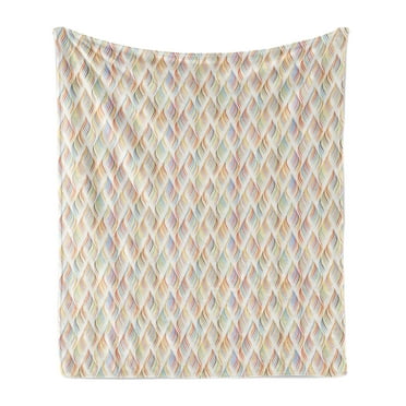 Lattice Soft Flannel Fleece Throw Blanket, Abstract Waves with Pastel Colorful Lines Simple Pattern Graphic Design, Cozy Plush for Indoor and Outdoor Use, 60" x 80", Multicolor, by Ambesonne