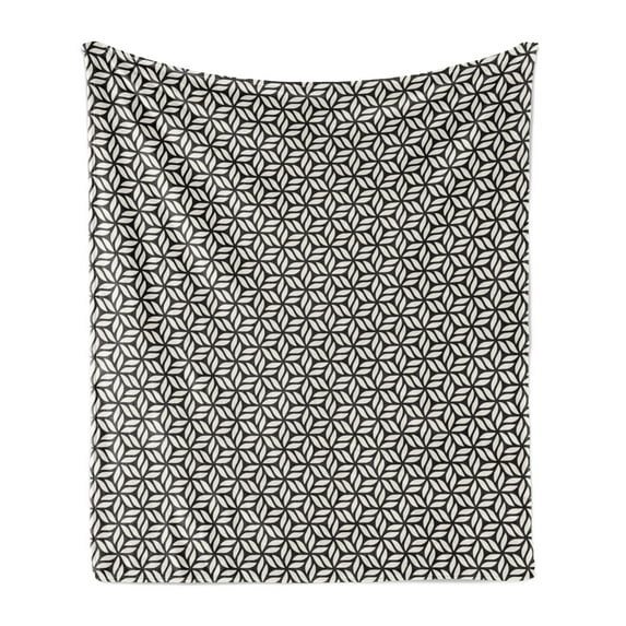 Lattice Soft Flannel Fleece Throw Blanket, Pastel Silhouettes of Flower Petals Abstract Style on Dark Backdrop, Cozy Plush for Indoor and Outdoor Use, 70" x 90", Charcoal Grey and Ivory, by Ambesonne