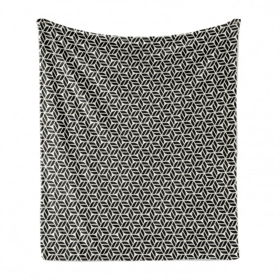 Lattice Soft Flannel Fleece Throw Blanket, Simplistic Striped Leaf Motifs in Vertical and Diagonal Directions, Cozy Plush for Indoor and Outdoor Use, 50" x 60", Charcoal Grey Eggshell, by Ambesonne
