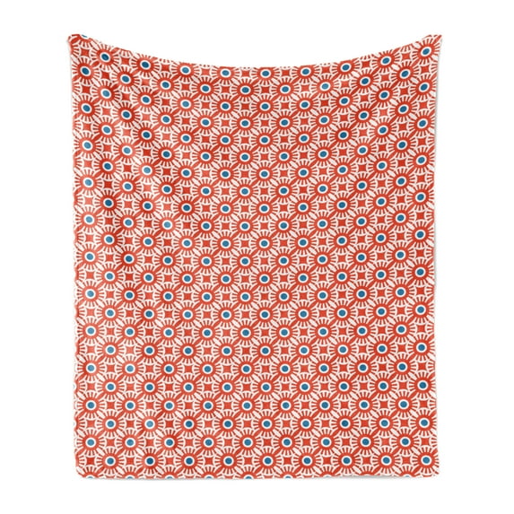Lattice Soft Flannel Fleece Throw Blanket, Vivid Colored Mosaic of Circular Shapes and Dots Retro Modern Style, Cozy Plush for Indoor and Outdoor Use, 50" x 70", Dark Coral Blue, by Ambesonne