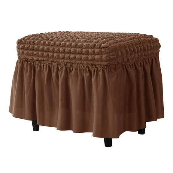 Lattice Stretch Ottoman Cover, Soft Stretch Slipcover Rectangle, 3D Bubble Texture Slipcover With Ruffled Skirt Footstool Modern Furniture Protector For Living Room And Bedroom-Deep coffee-1pcs